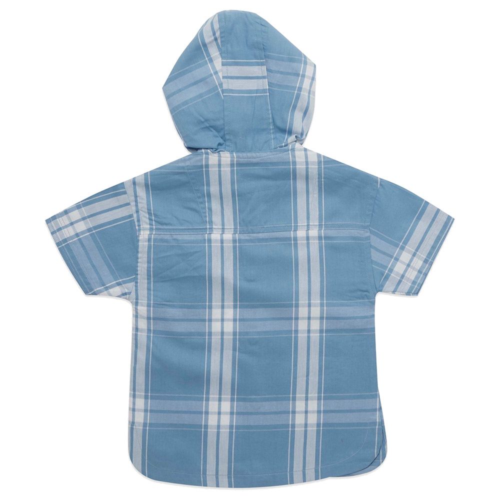 Little Kangaroos - Boy Hooded Neck Checks Shirt - Blue/White