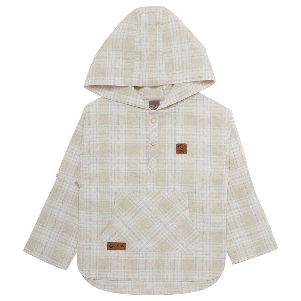 Little Kangaroos - Boy Checks Hooded Shirt - Fawn/White