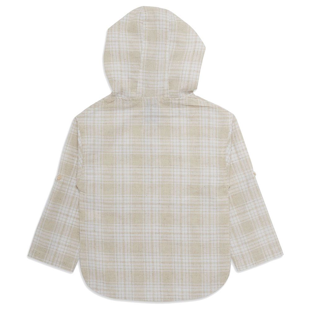 Little Kangaroos - Boy Checks Hooded Shirt - Fawn/White