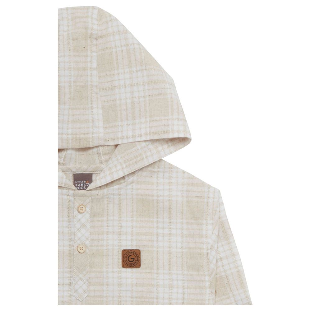 Little Kangaroos - Boy Checks Hooded Shirt - Fawn/White