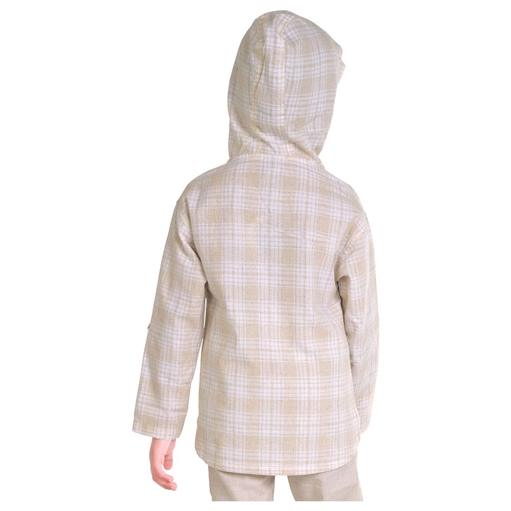 Little Kangaroos - Boy Checks Hooded Shirt - Fawn/White