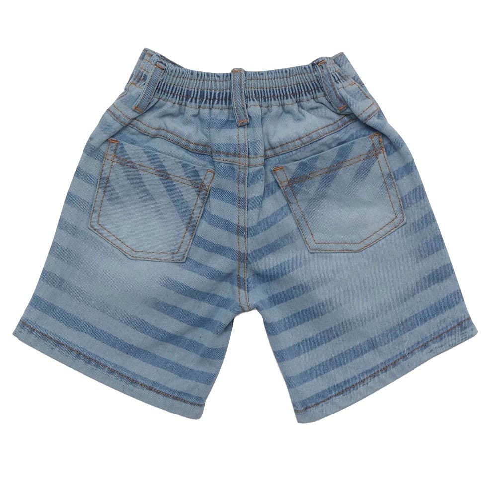 Little Kangaroos - Boy Semi Elastic Striped Denim Shorts - Dark Blue