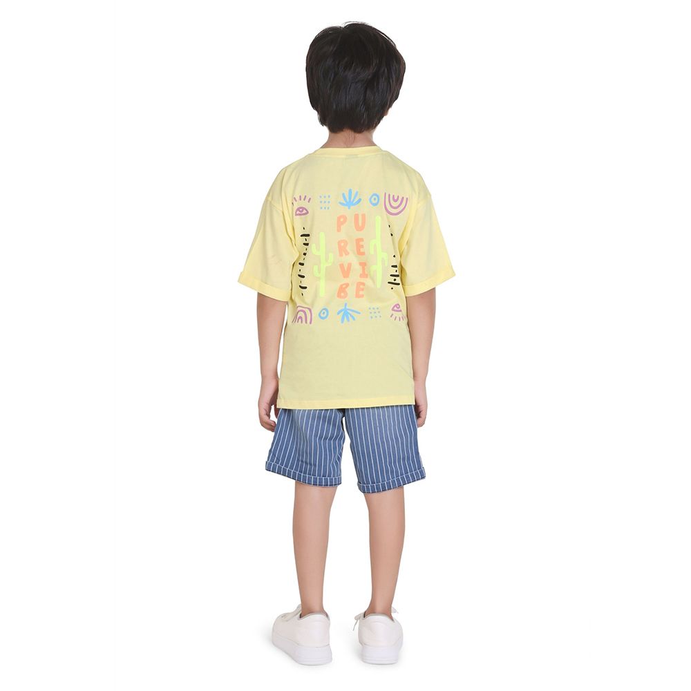 Little Kangaroos - Boy Semi Elastic Striped Denim Shorts - Dark Blue