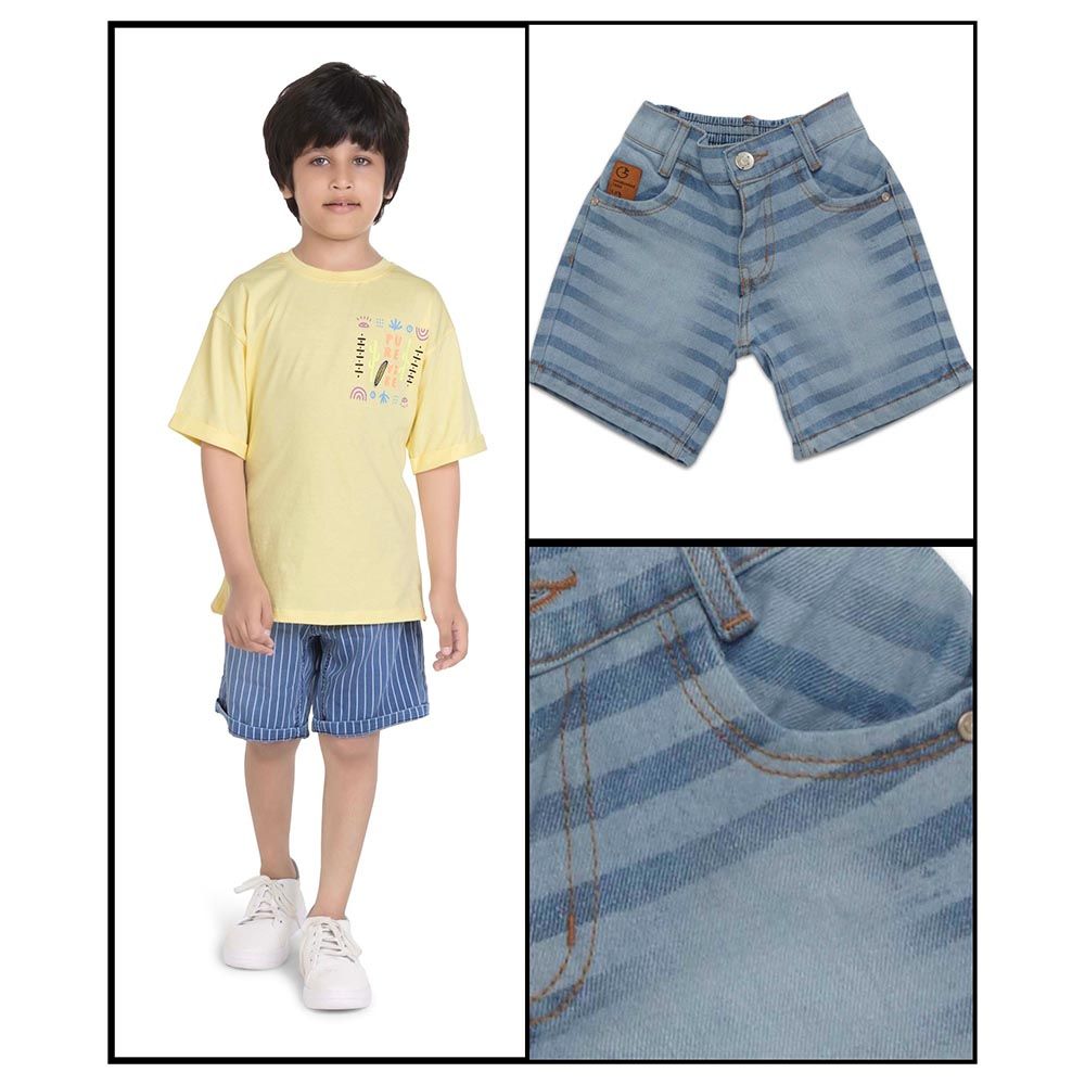 Little Kangaroos - Boy Semi Elastic Striped Denim Shorts - Dark Blue