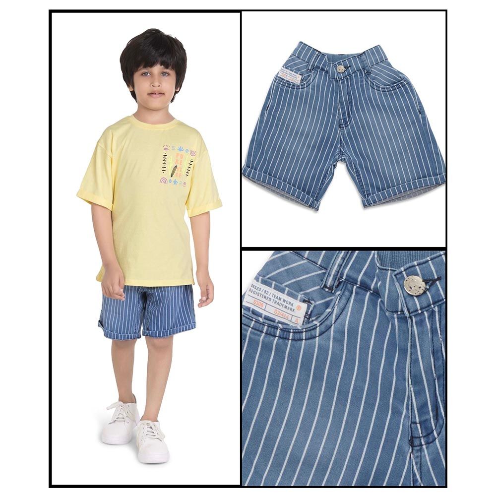 Little Kangaroos - Boy Semi Elastic Denim Shorts - Light Blue