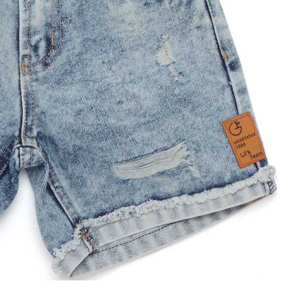 Little Kangaroos - Boy Semi Elasticated Ripped Denim Shorts - Light Blue