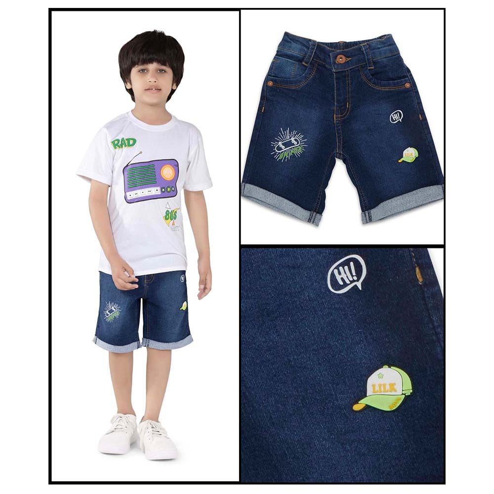 Little Kangaroos - Boy Semi Elastic Denim Shorts - Dark Blue Wash