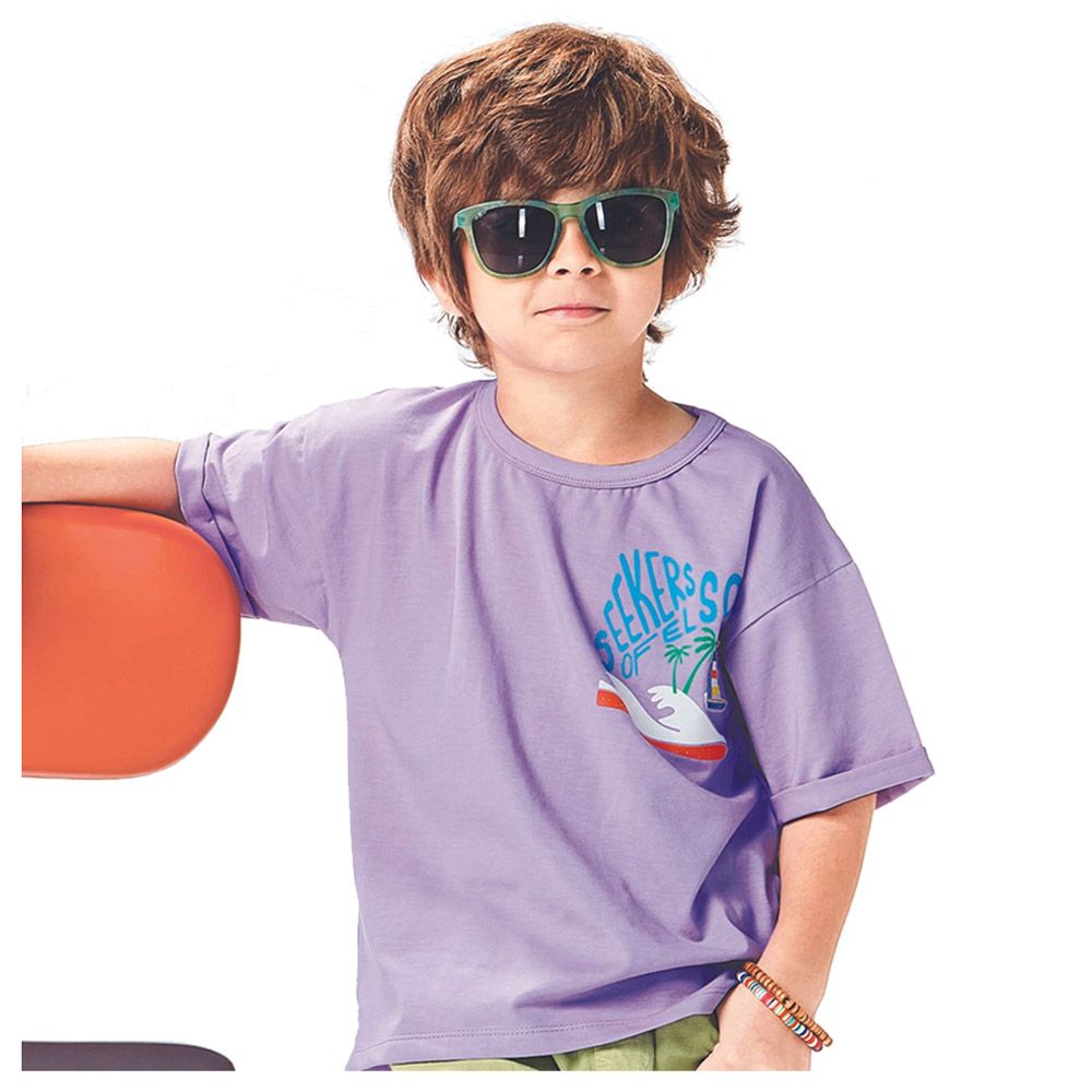 Little Kangaroos - Boy Half Sleeve Drop Shoulder T-Shirt - Purple