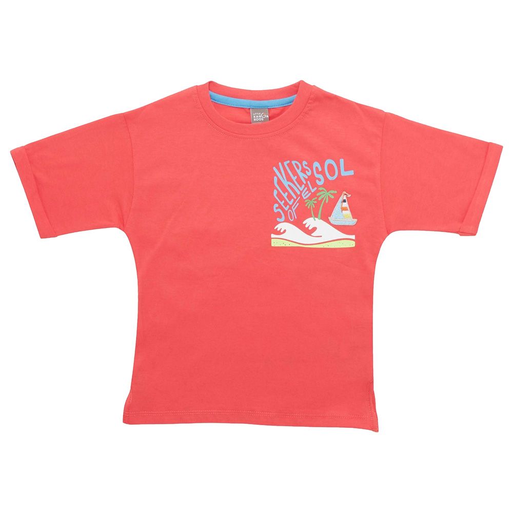 Little Kangaroos - Boy Half Sleeve Drop Shoulder T-Shirt - Coral