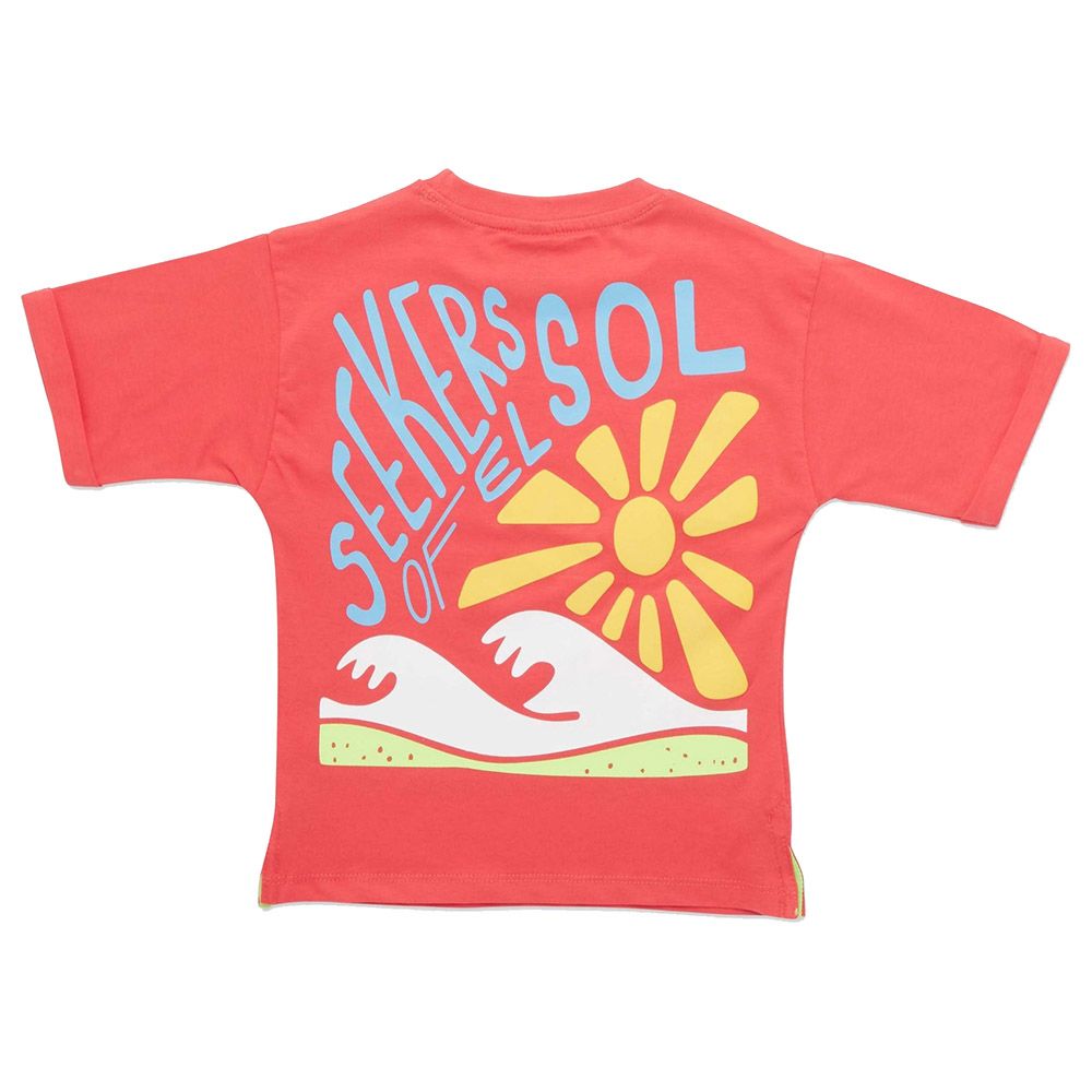 Little Kangaroos - Boy Half Sleeve Drop Shoulder T-Shirt - Coral