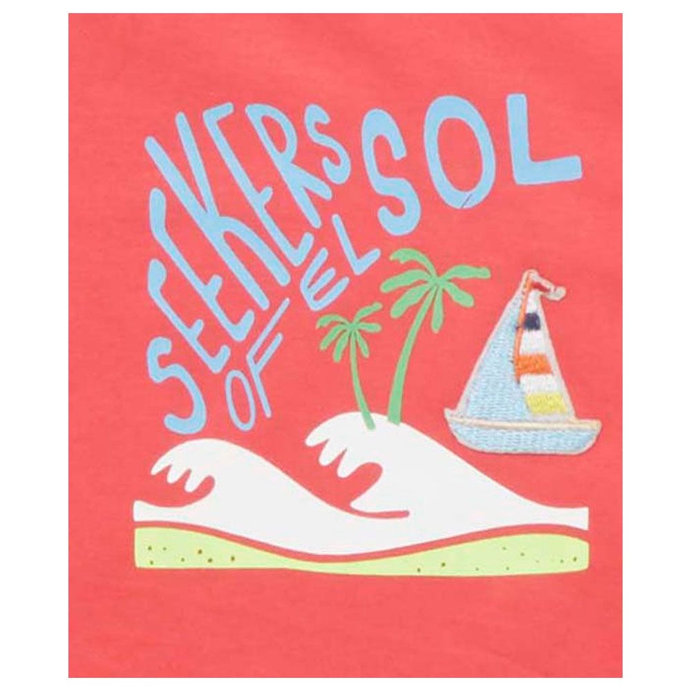 Little Kangaroos - Boy Half Sleeve Drop Shoulder T-Shirt - Coral