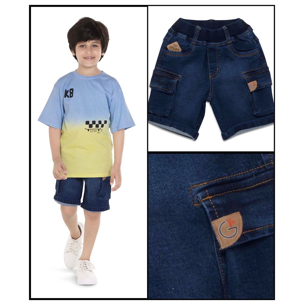 Little Kangaroos - Boy Full Elastic Denim Shorts - Dark Blue