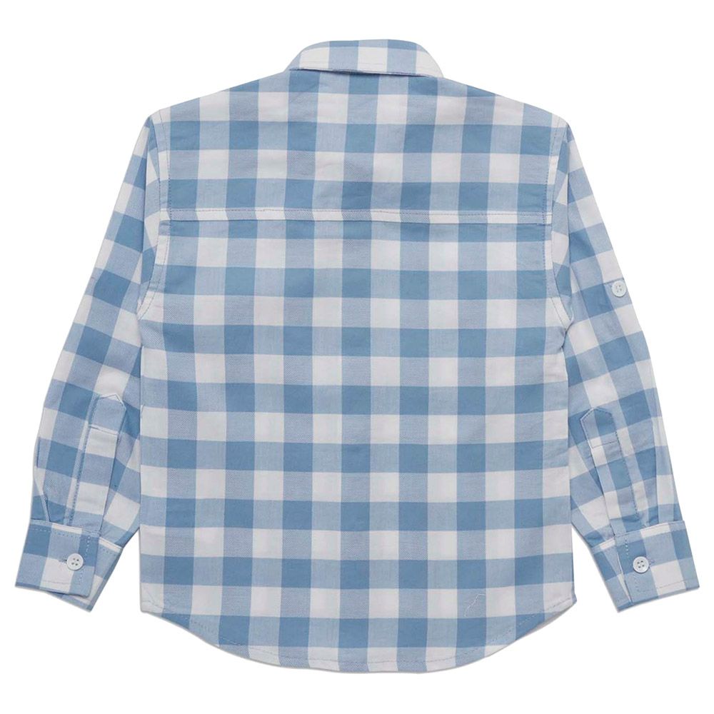 Little Kangaroos - Boy Roll-Up Sleeve Checks Shirt - Blue/White