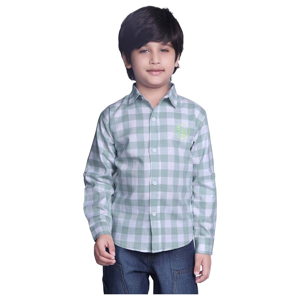 Little Kangaroos - Boy Roll-Up Sleeve Checks Shirt - Blue/White