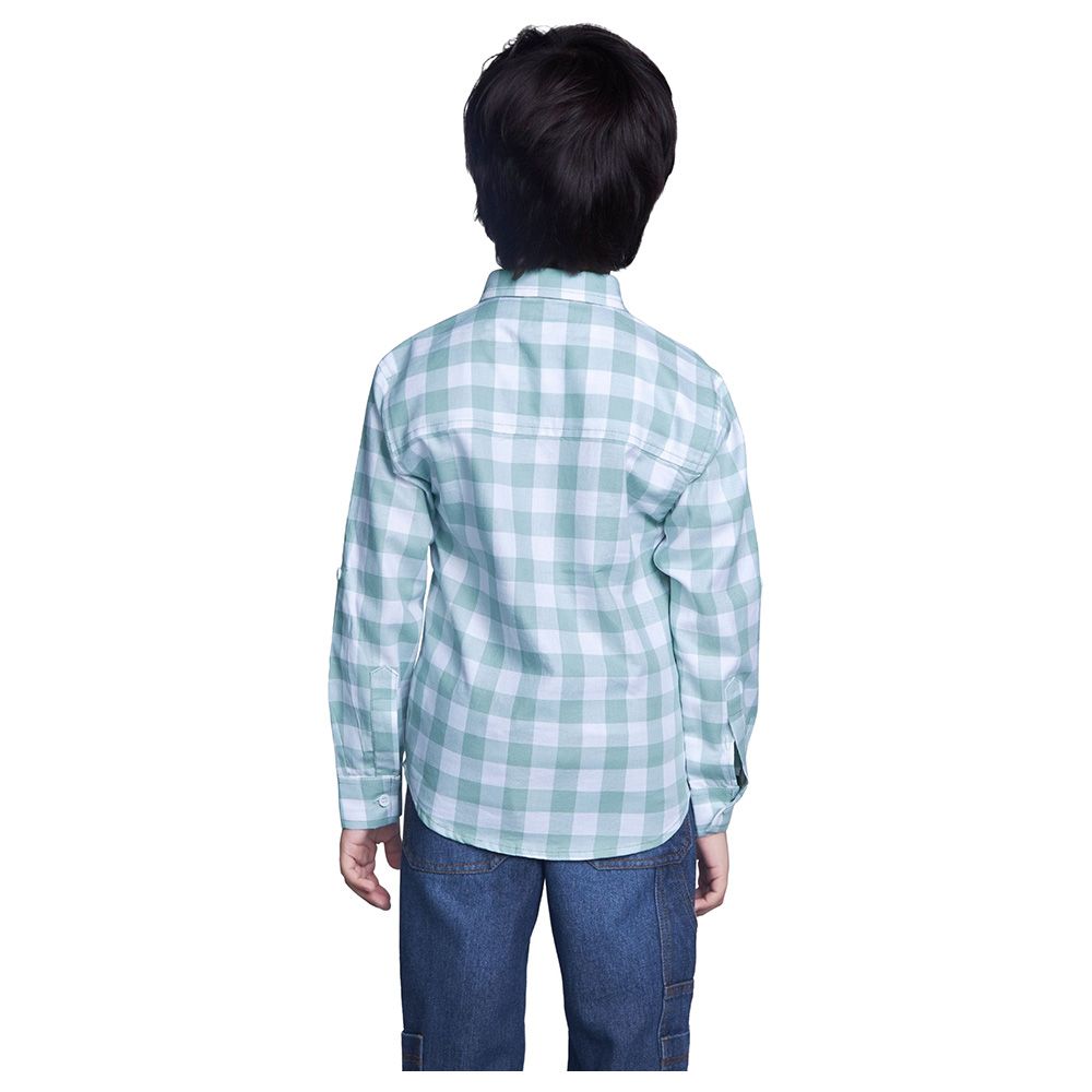 Little Kangaroos - Boy Roll-Up Sleeve Checks Shirt - Blue/White