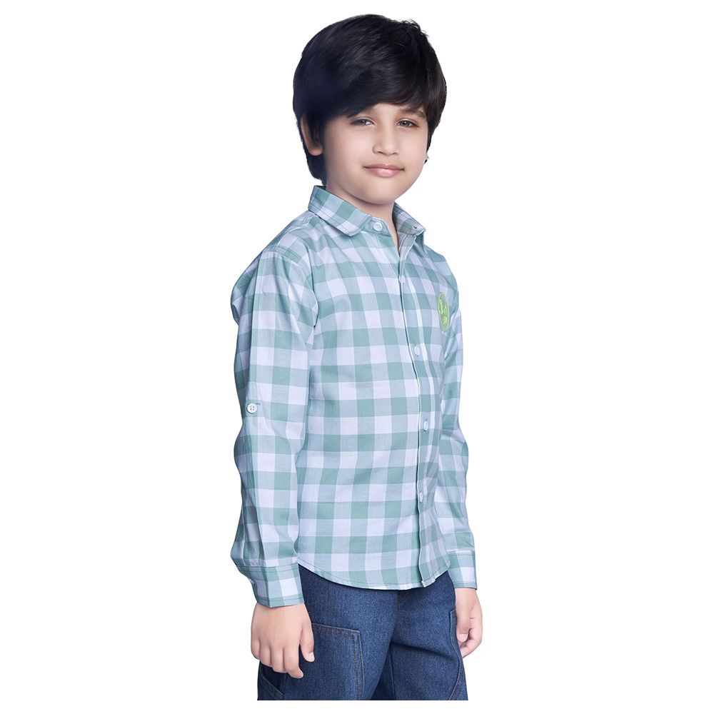 Little Kangaroos - Boy Roll-Up Sleeve Checks Shirt - Blue/White