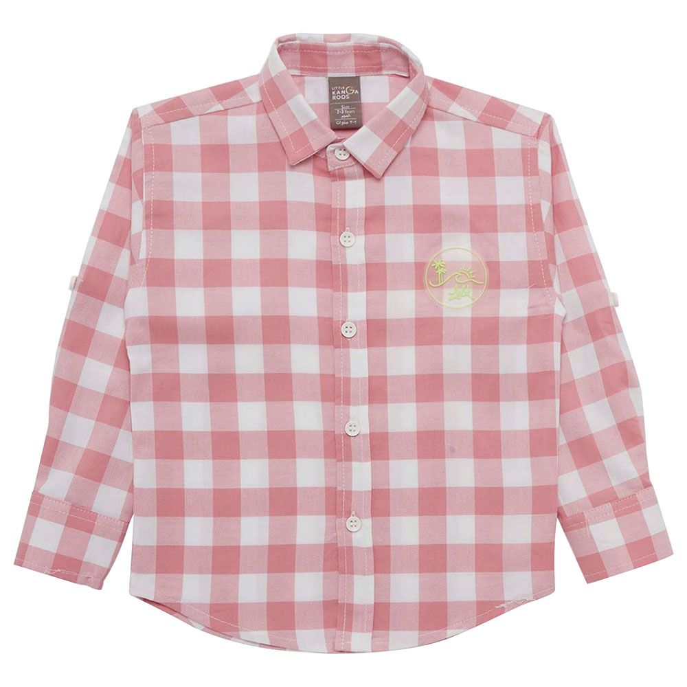 Little Kangaroos - Boy Roll-Up Sleeve Checks Shirt - Pink/White