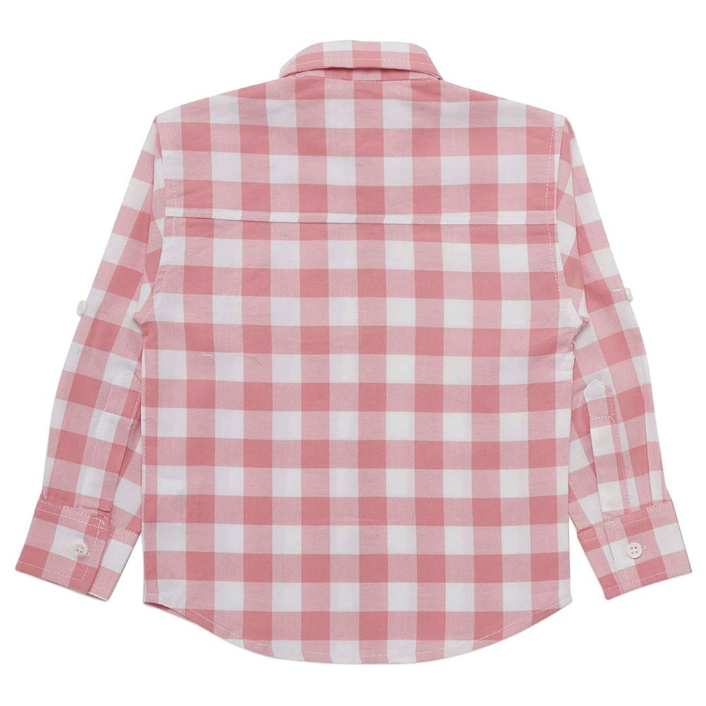 Little Kangaroos - Boy Roll-Up Sleeve Checks Shirt - Pink/White