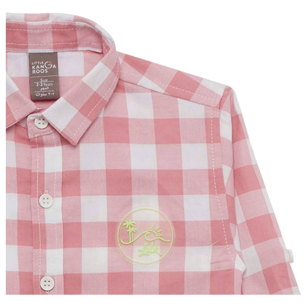 Little Kangaroos - Boy Roll-Up Sleeve Checks Shirt - Pink/White