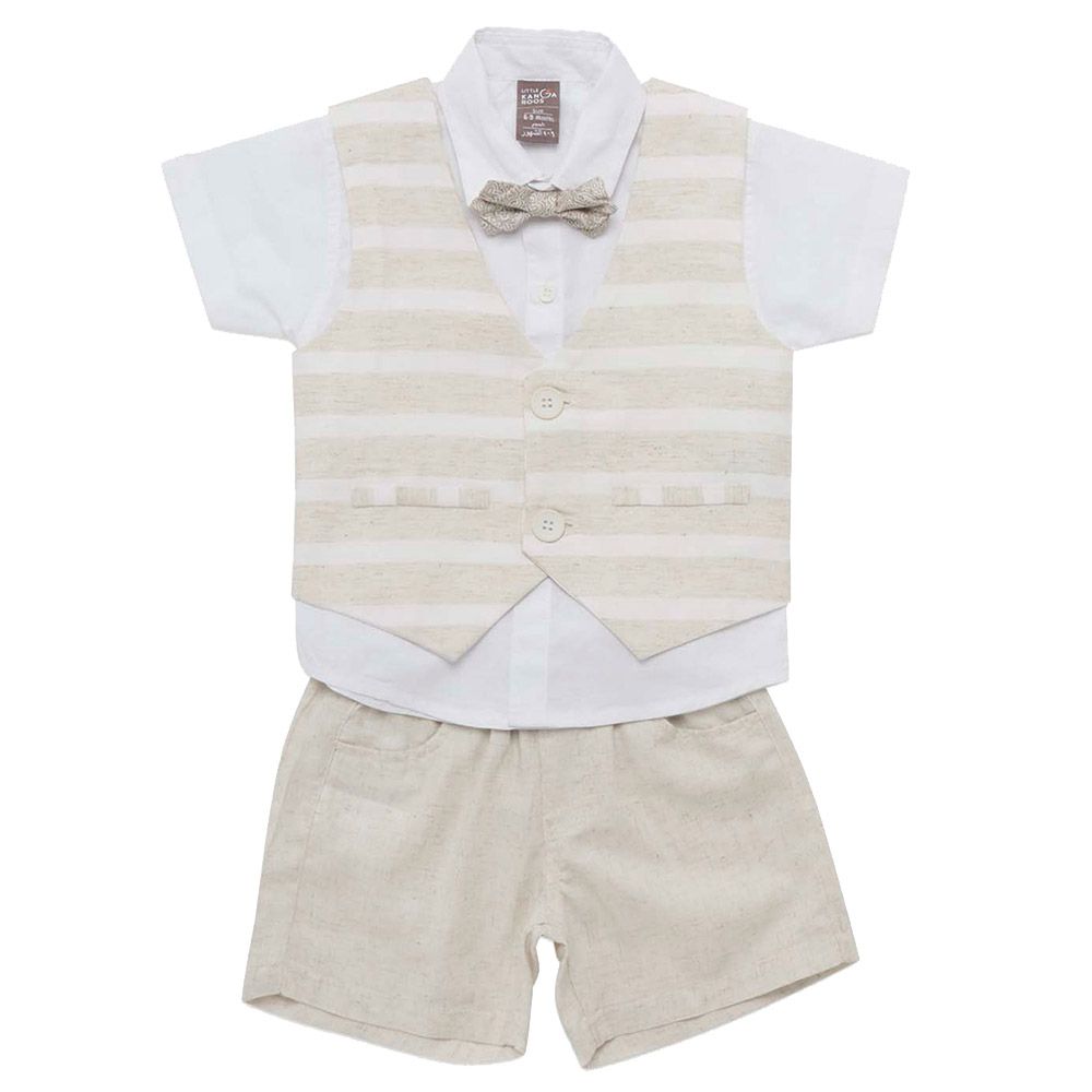 Little Kangaroos - 3pc-Set - Baby Boy Shirt, Waistcoat & Shorts - Natural