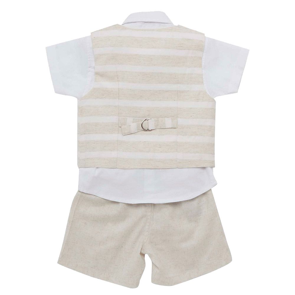 Little Kangaroos - 3pc-Set - Baby Boy Shirt, Waistcoat & Shorts - Natural