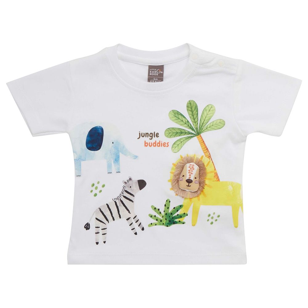 Little Kangaroos - Baby Boy Animal Theme Printed T-Shirt - White