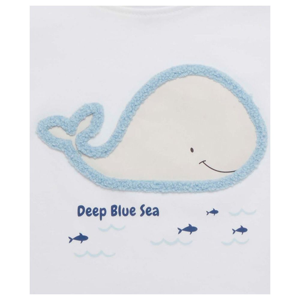 Little Kangaroos - Baby Boy Whale Round Neck T-Shirt - White