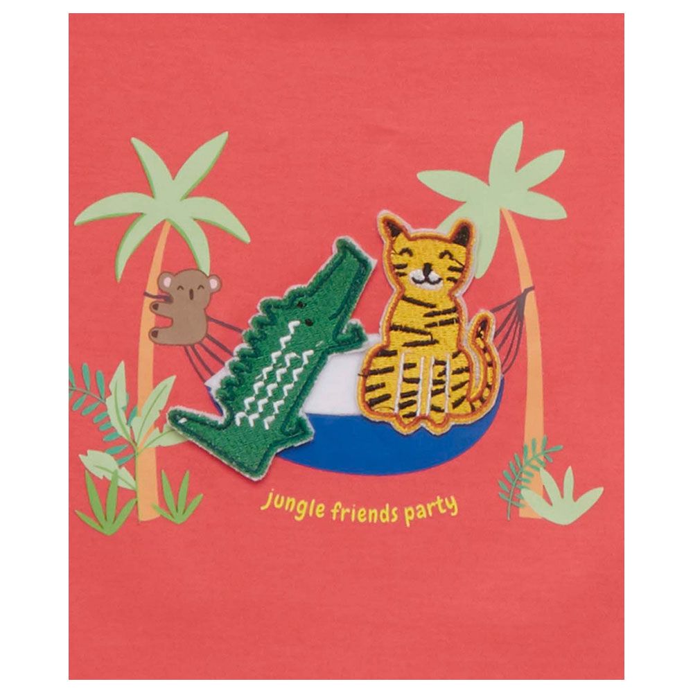 Little Kangaroos - Baby Boy Jungle Friends Round Neck T-Shirt - Coral