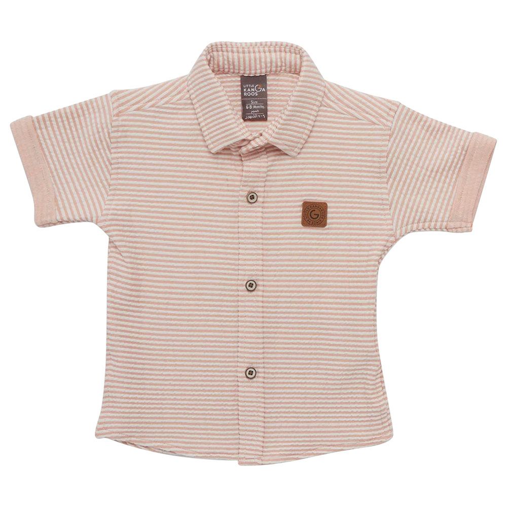 Little Kangaroos - Baby Boy Half Sleeve Striped Shirt - Peach/White