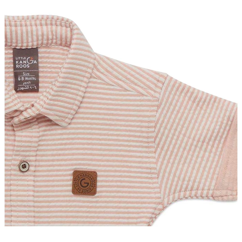 Little Kangaroos - Baby Boy Half Sleeve Striped Shirt - Peach/White