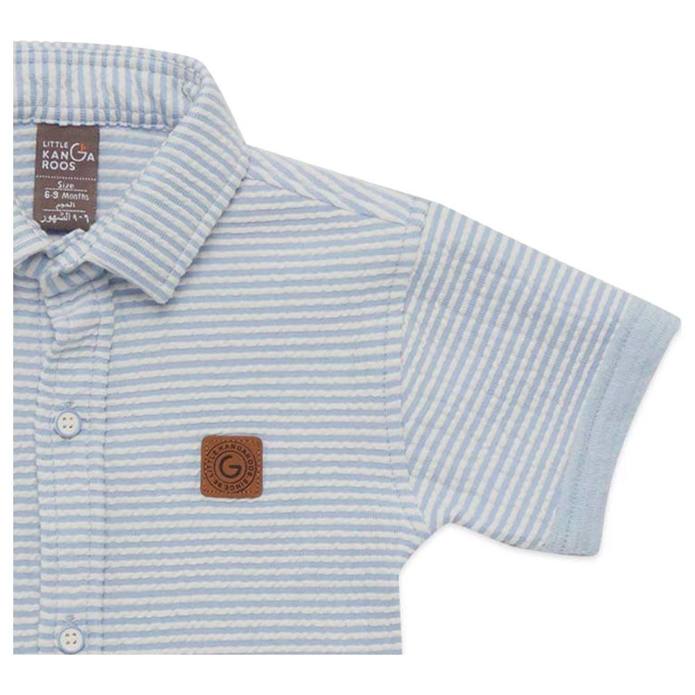 Little Kangaroos - Baby Boy Half Sleeve Striped Shirt - Sky Blue/White