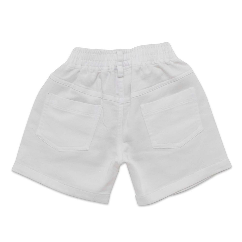 Little Kangaroos - Baby Boy Full Elastic Denim Shorts - White