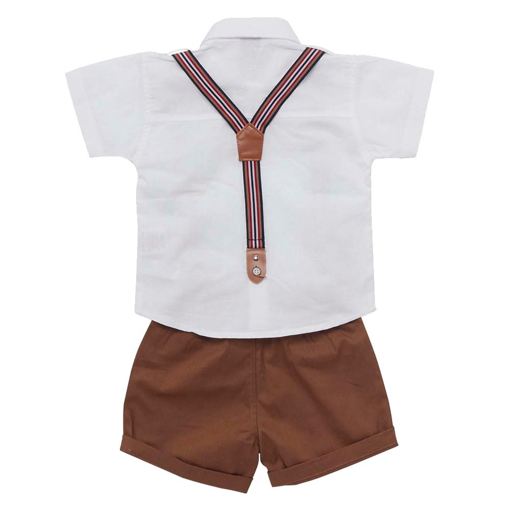 Little Kangaroos - 2pc-Set - Baby Boy Collar Neck Shirt & Shorts - White/Brown