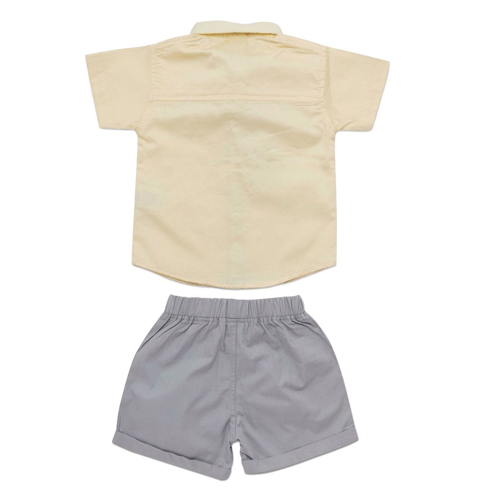 Little Kangaroos - 3pc-Set - Baby Boy Shirt, Tie & Shorts - Yellow/Grey