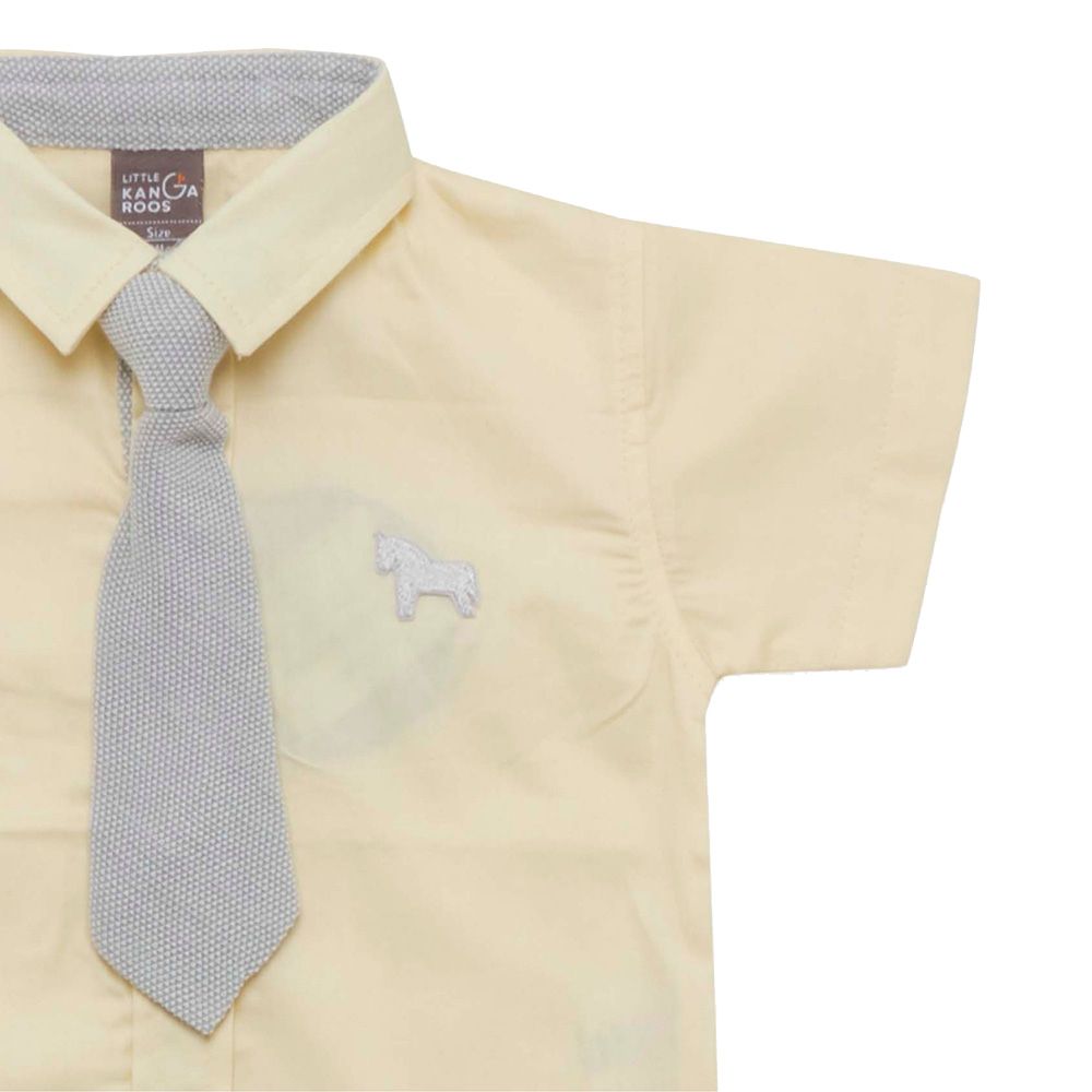 Little Kangaroos - 3pc-Set - Baby Boy Shirt, Tie & Shorts - Yellow/Grey