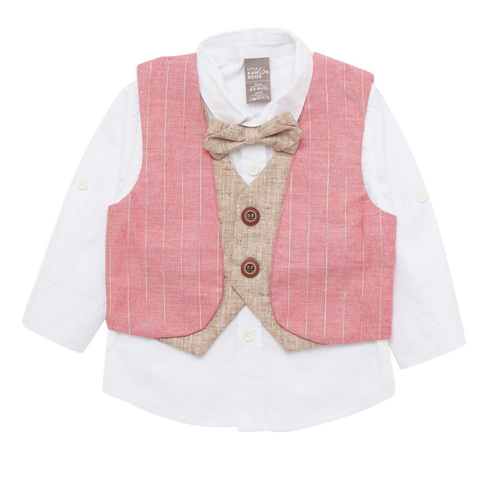 Little Kangaroos - 3pc-Set - Baby Boy Shirt, Waistcoat & Pants - Pink/White