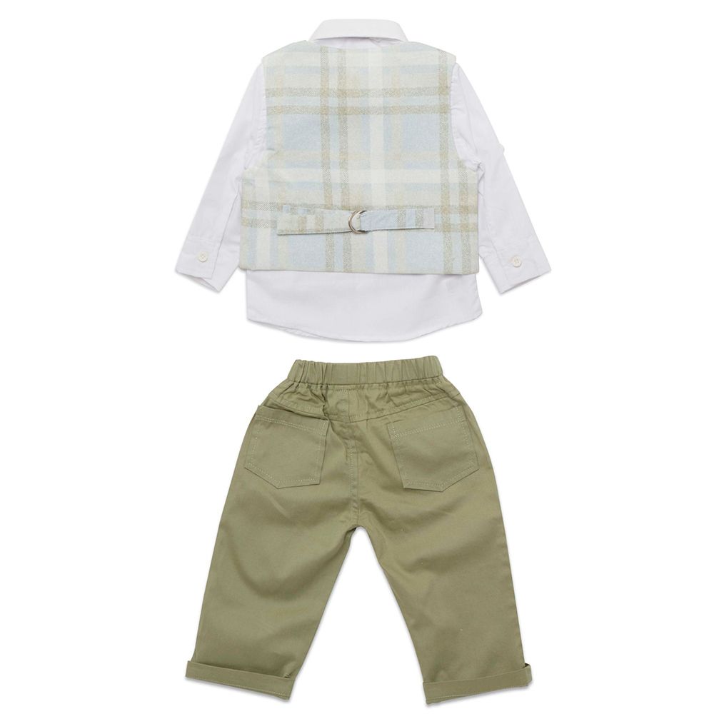 Little Kangaroos - 3pc-Set - Baby Boy Shirt, Waistcoat & Pants - White/Green