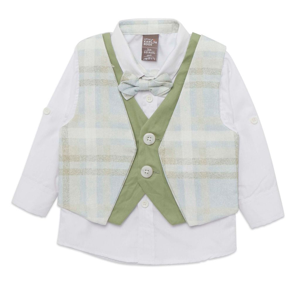 Little Kangaroos - 3pc-Set - Baby Boy Shirt, Waistcoat & Pants - White/Green