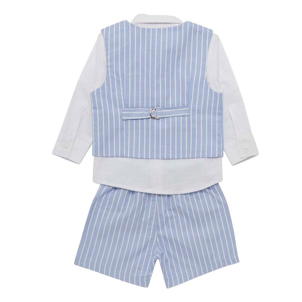 Little Kangaroos - 3pc-Set - Baby Boy Shirt, Waistcoat & Shorts - White/Sky Blue