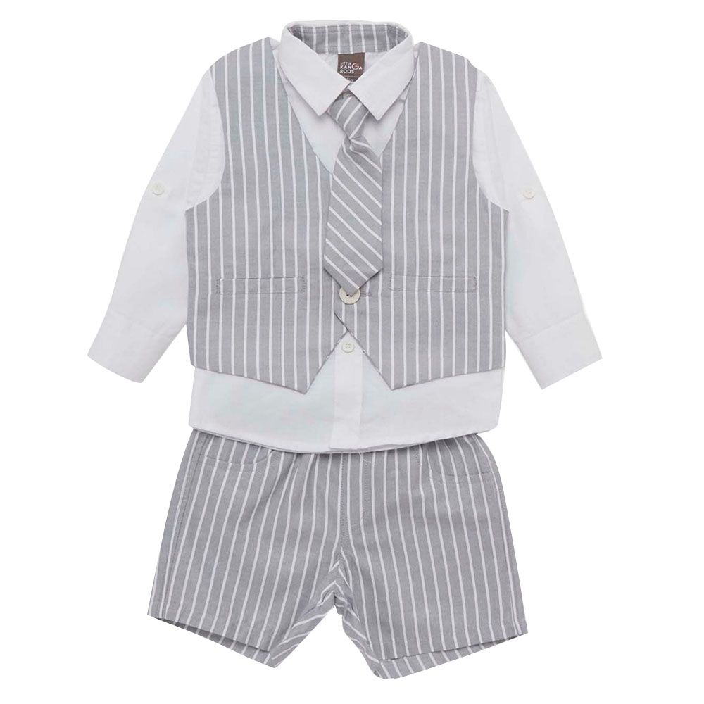 Little Kangaroos - 3pc-Set - Baby Boy Shirt, Waistcoat & Shorts - Grey/White