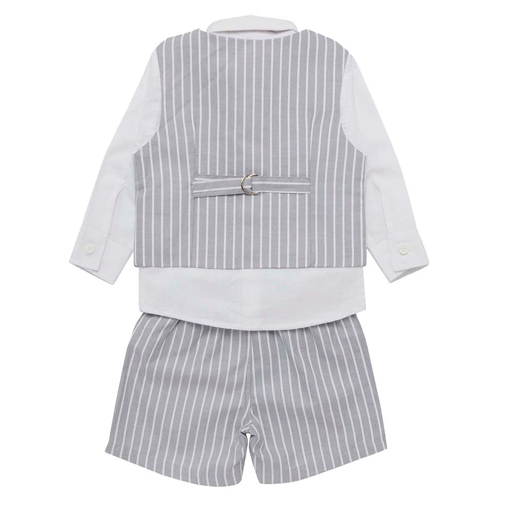 Little Kangaroos - 3pc-Set - Baby Boy Shirt, Waistcoat & Shorts - Grey/White