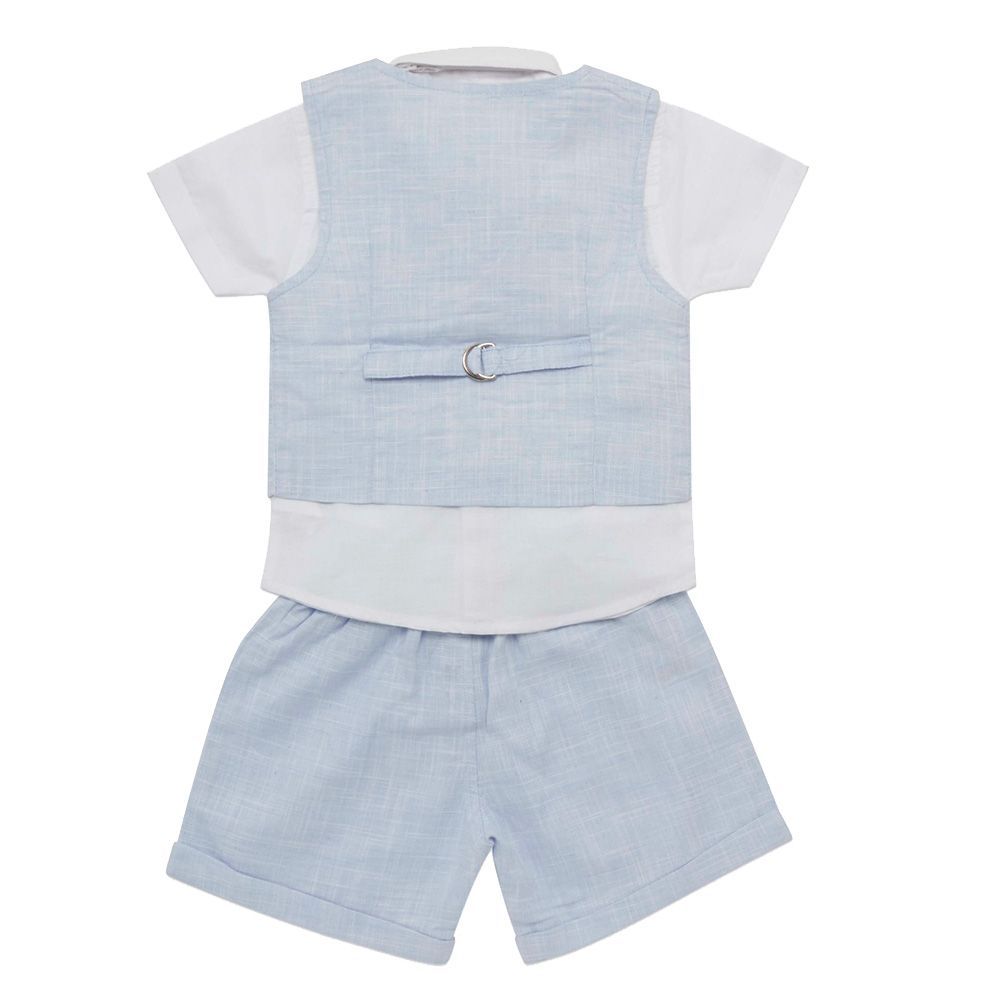 Little Kangaroos - 3pc-Set - Baby Boy Shirt, Waistcoat & Shorts - Sky Blue