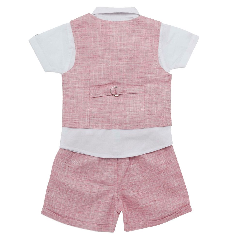 Little Kangaroos - 3pc-Set - Baby Boy Shirt, Waistcoat & Shorts - Pink