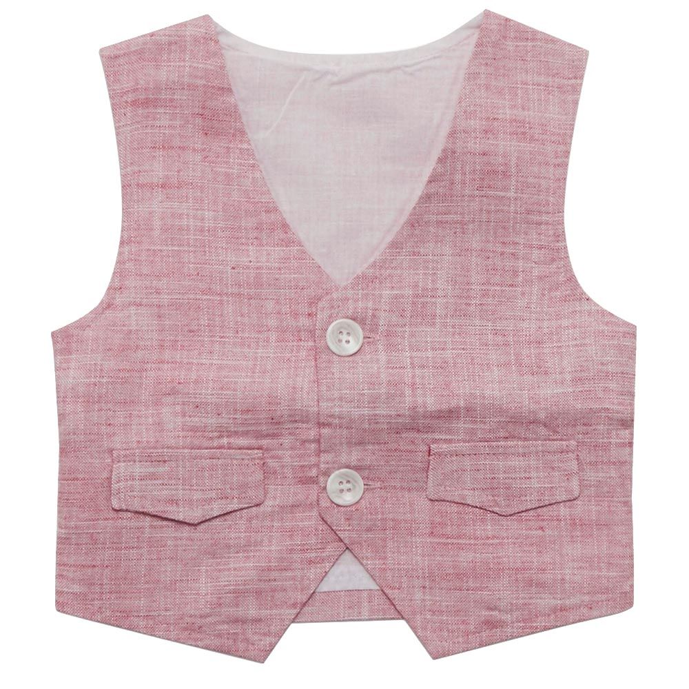 Little Kangaroos - 3pc-Set - Baby Boy Shirt, Waistcoat & Shorts - Pink