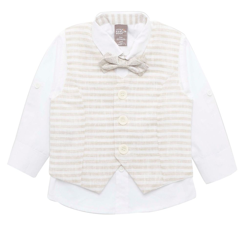 Little Kangaroos - 3pc-Set - Baby Boy Shirt, Waistcoat & Pants - White/Brown