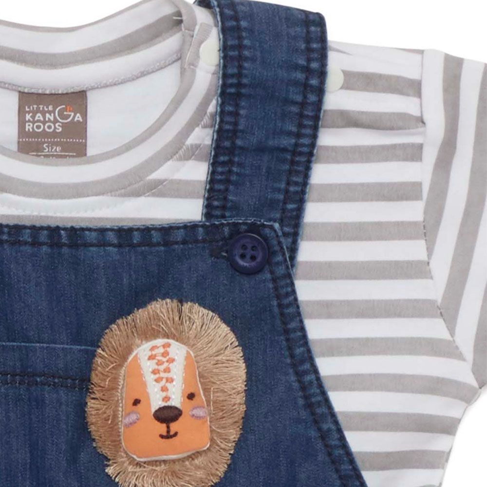 Little Kangaroos - 2pc-Set - Baby Boy T-Shirt & Dungaree - Dark Blue/Grey