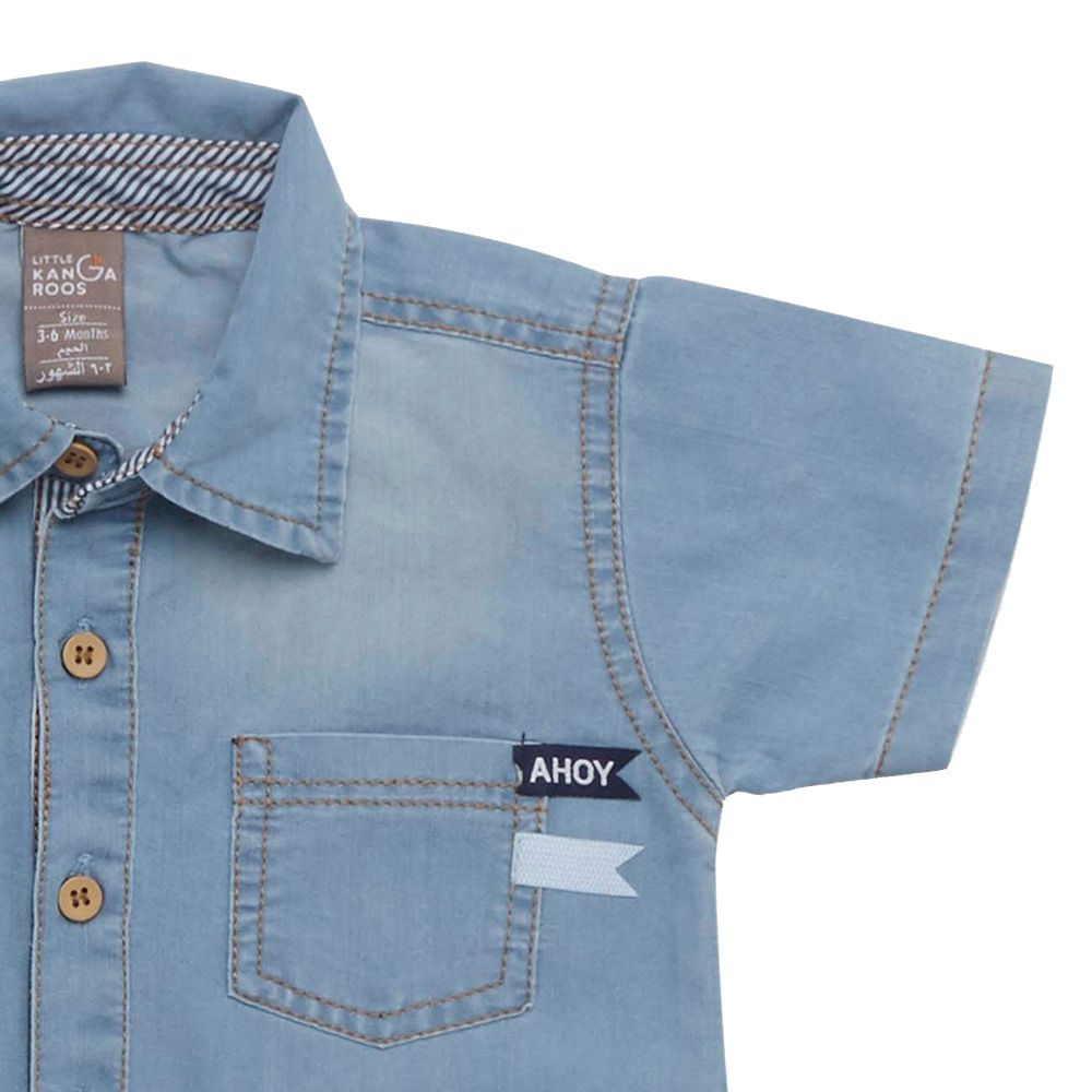 Little Kangaroos - Baby Boy Denim Romper - Light Blue