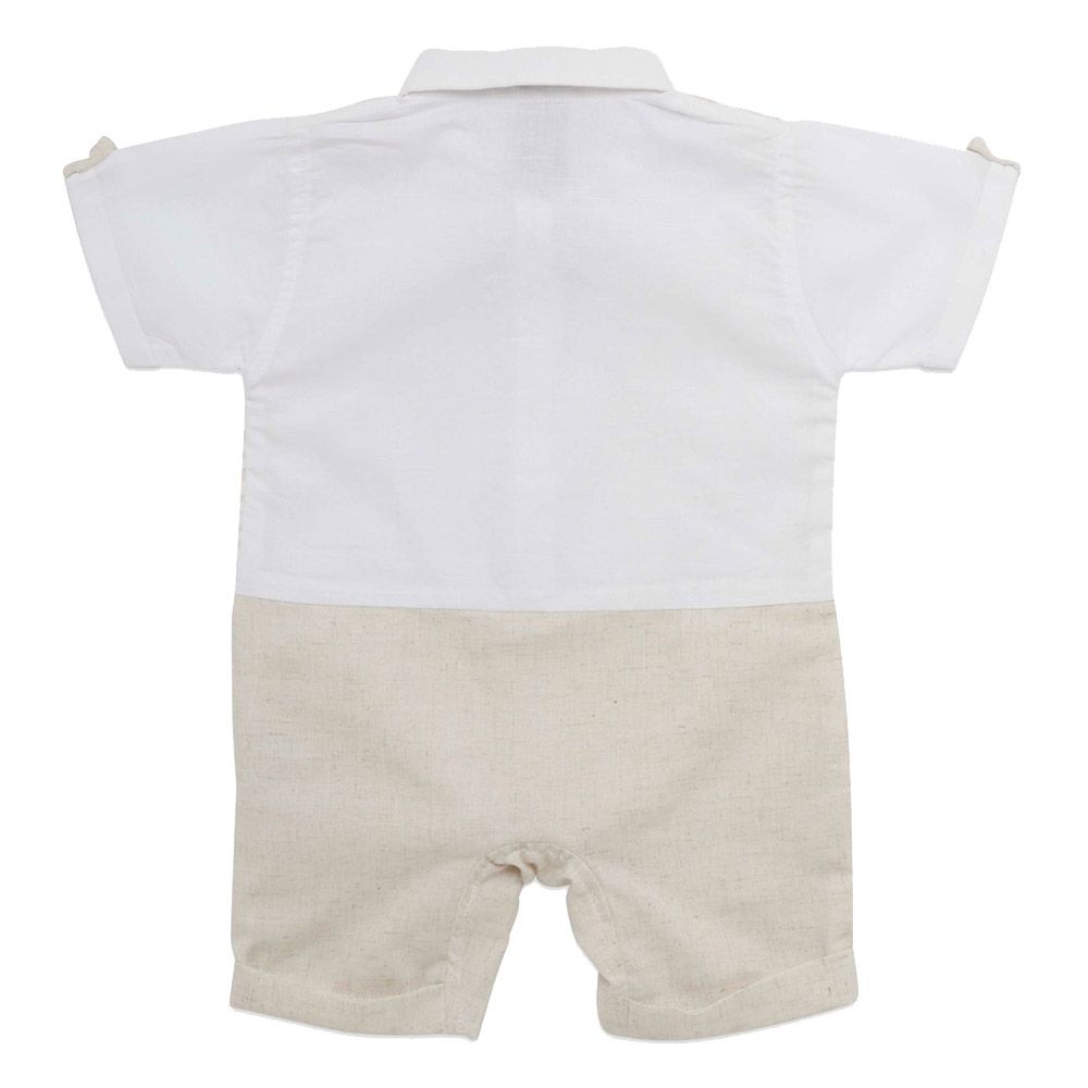 Little Kangaroos - 2pc-Set - Baby Boy Woven Romper w/ Bow - Natural