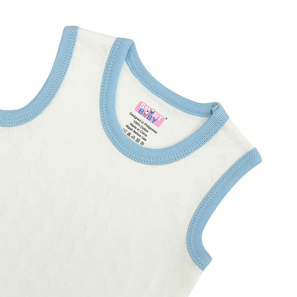 Smart Baby - Baby Boy Sleeveless Eyelet Pattern Bodysuit - Blue