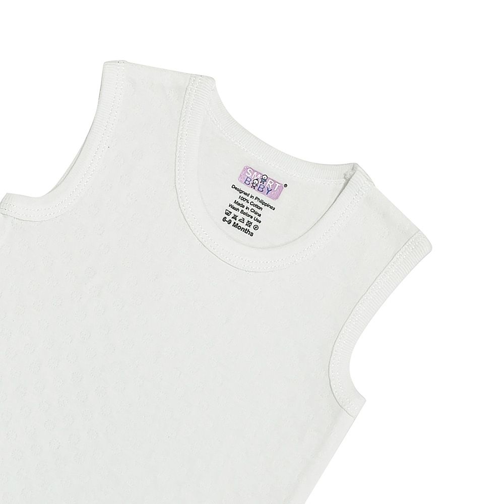 Smart Baby - Baby Boy Sleeveless Eyelet Pattern Bodysuit - White